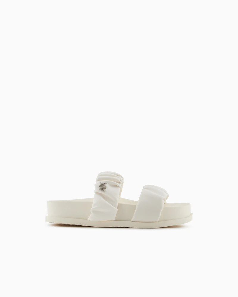 Armani Exchange - Sandals with two bands in gathered fabric, Woman, White, Size: 36M