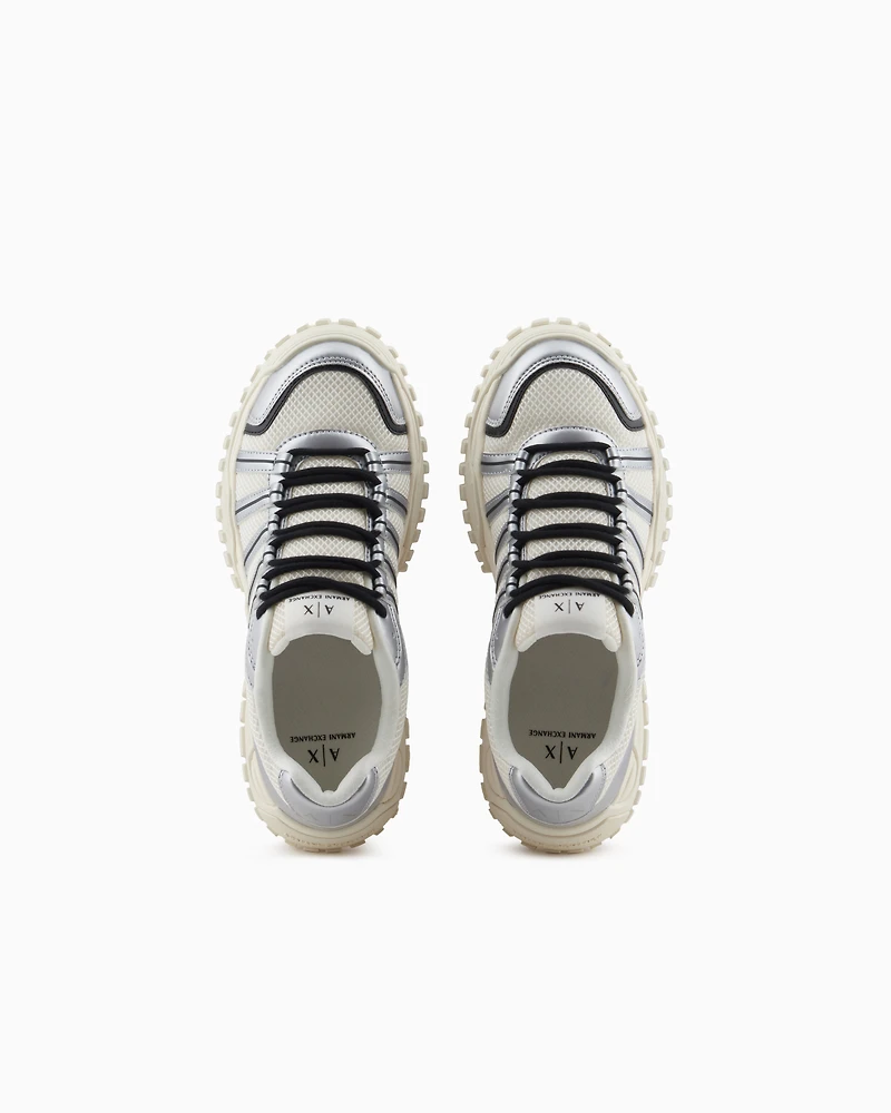 Armani Exchange - Sneakers with metallic inserts, Man, Silver, Size: