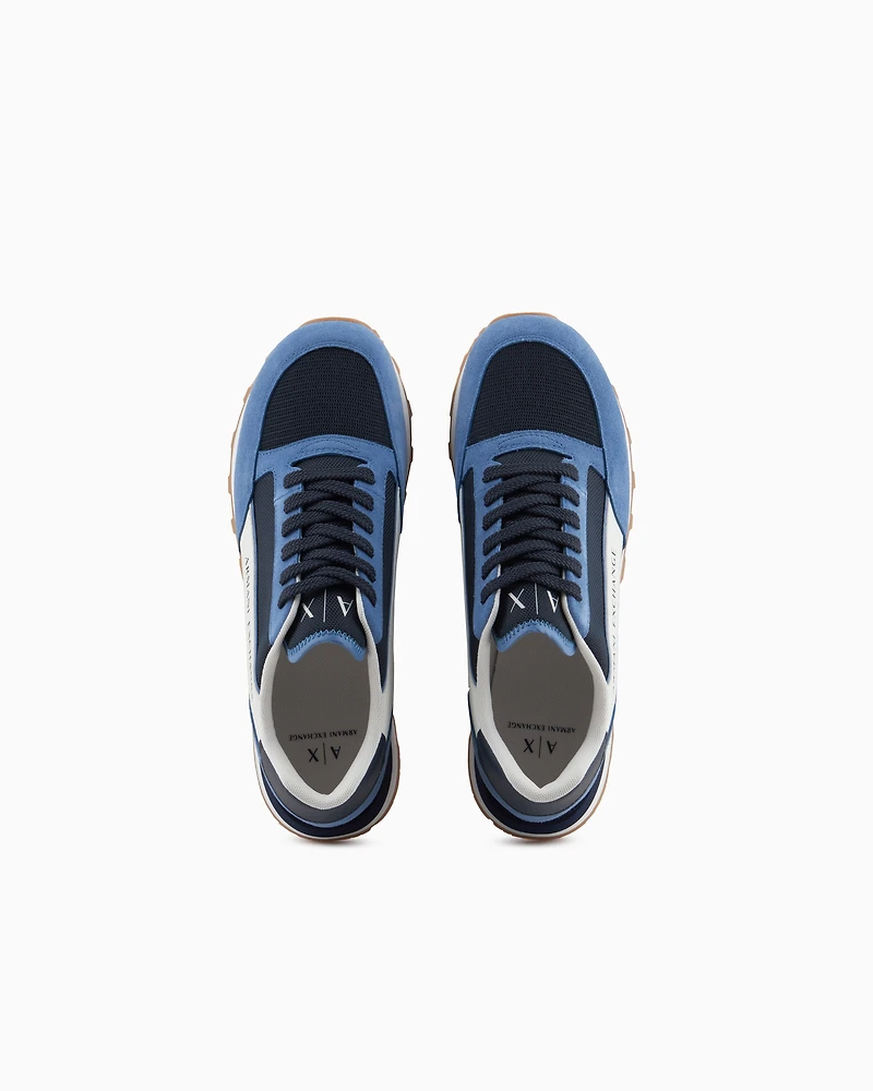 Suede sneakers with mesh inserts