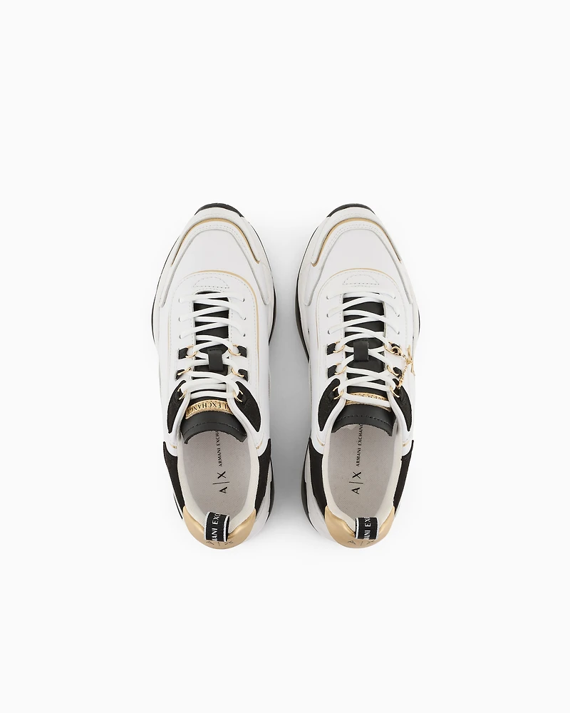 Leather sneakers with logo application
