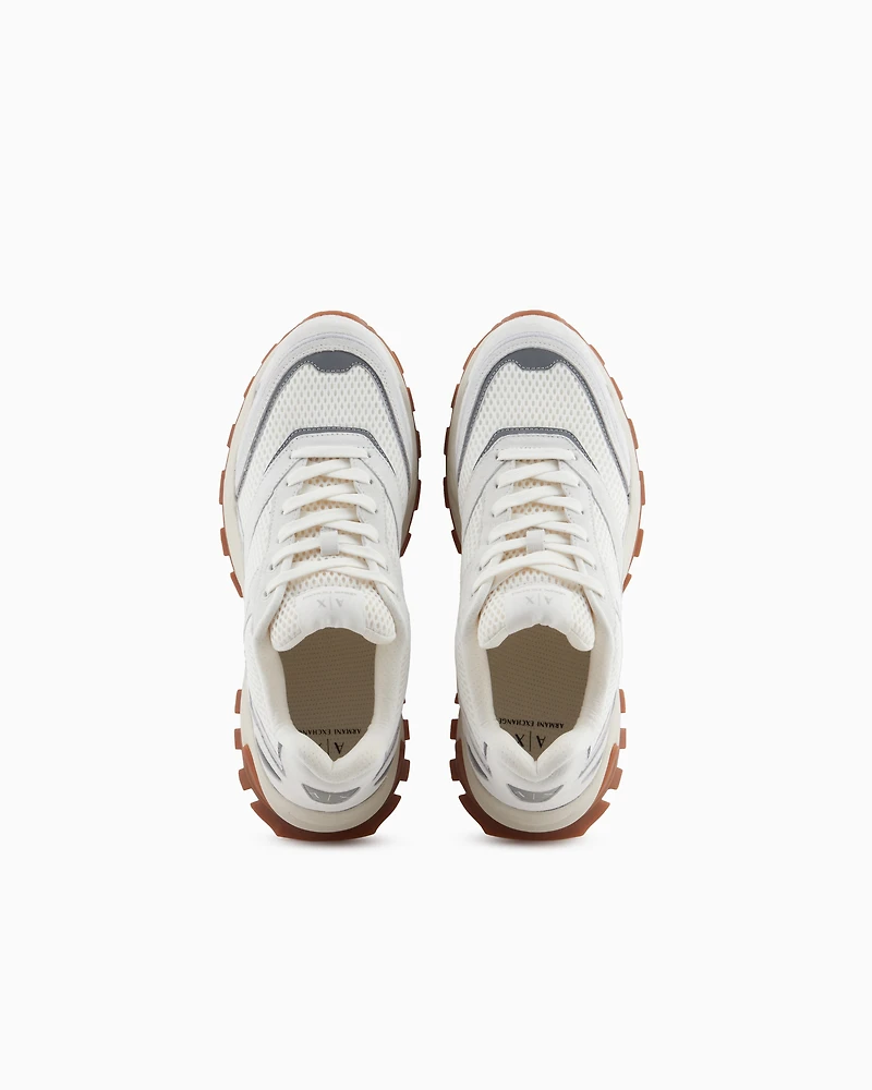 Armani Exchange - Mesh sneakers with oversized sole, Man, White, Size: