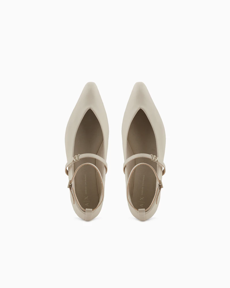 Armani Exchange - Pointed toe ballerinas with two straps, Woman, Beige, Size: