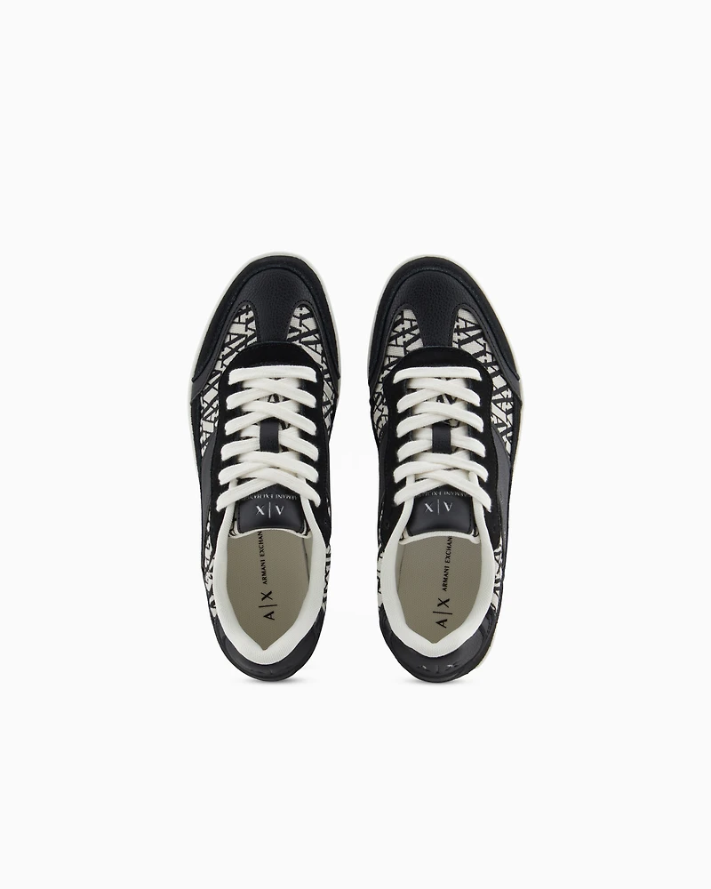 Sneakers with allover logo inserts