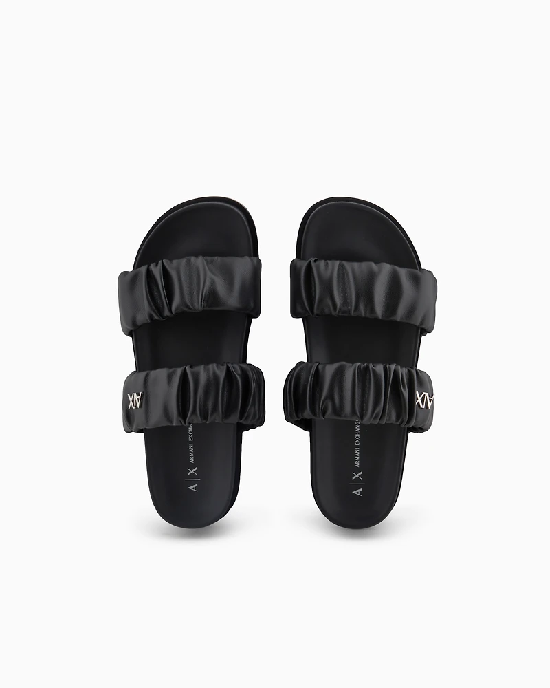 Sandals with two bands gathered fabric