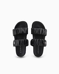 Sandals with two bands gathered fabric