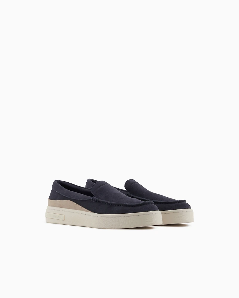 Armani Exchange - Suede Slip On, Man, Navy Blue, Size: