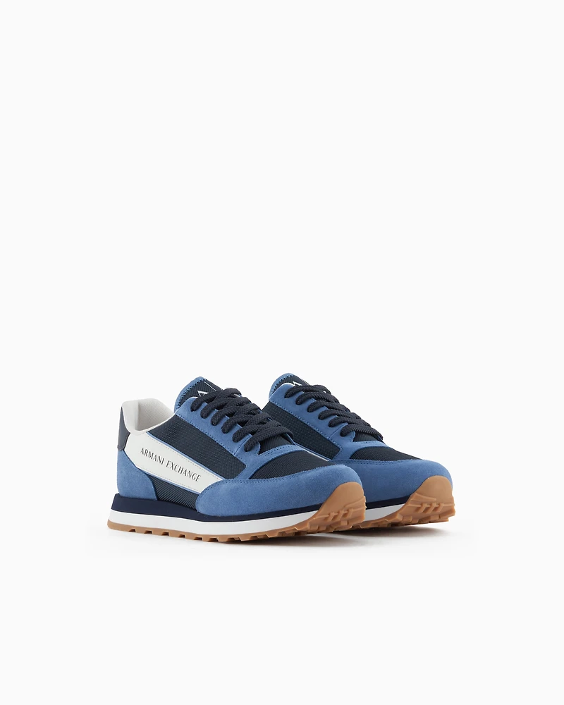 Suede sneakers with mesh inserts