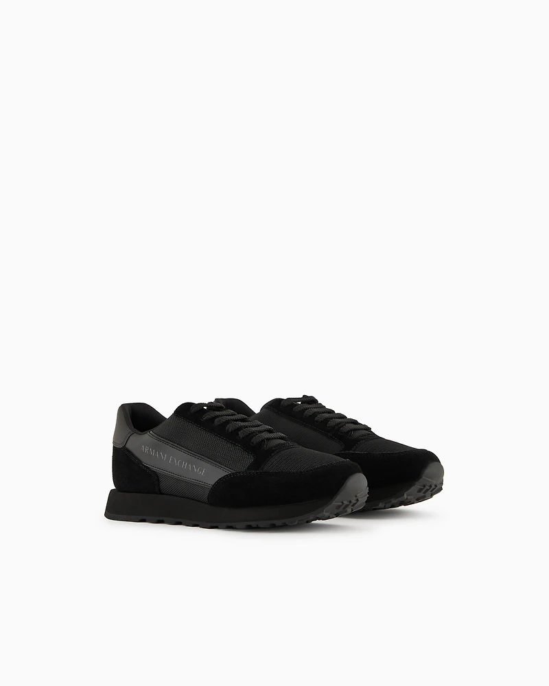 Armani Exchange - Suede sneakers with mesh inserts, Man, Black, Size: