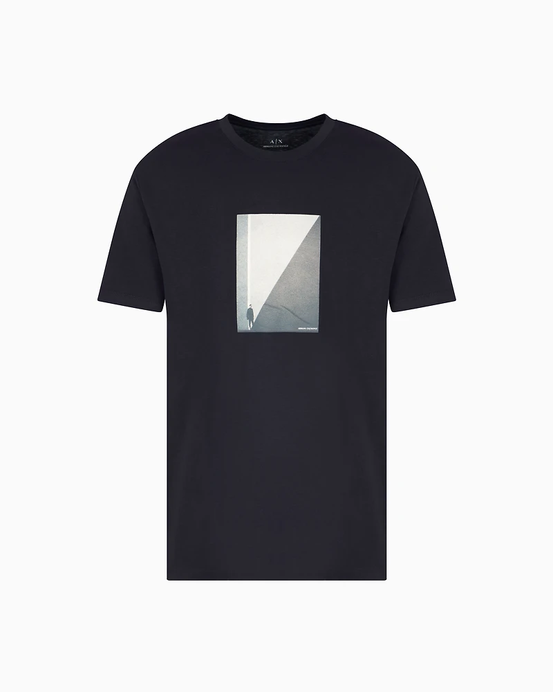 Armani Exchange - Regular fit T-shirt with photo print, Man, Navy Blue, Size: