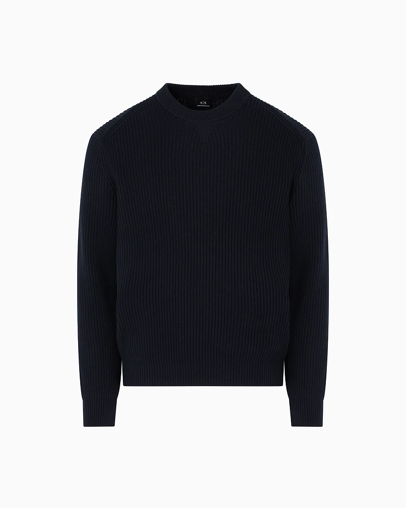 Armani Exchange - Ribbed cotton crew neck sweater, Man, Navy Blue, Size: M