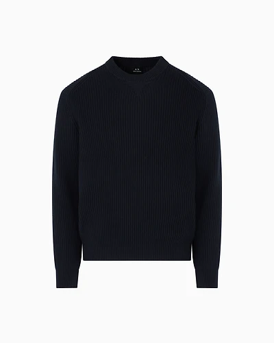 Armani Exchange - Ribbed cotton crew neck sweater, Man, Navy Blue, Size: M