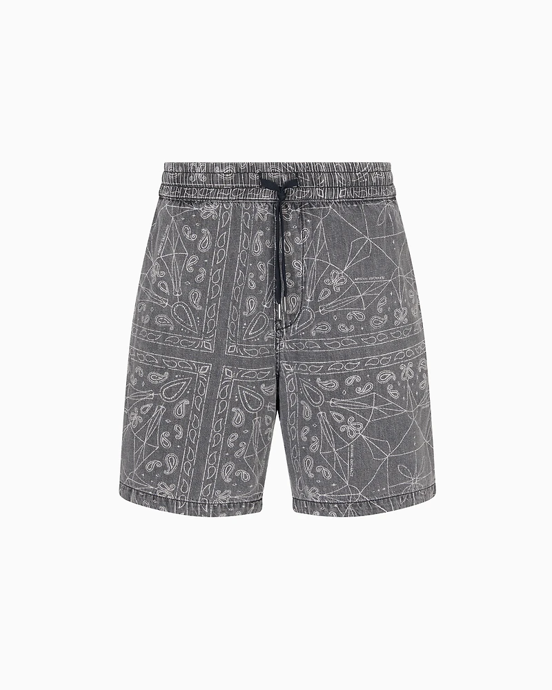Cotton and linen Bermuda shorts with kaleidoscope print