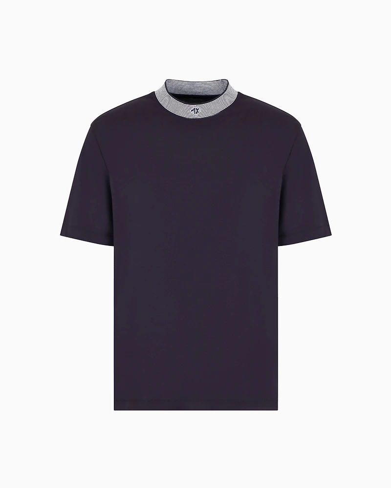 Regular fit T-shirt with striped profile neckline