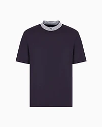 Regular fit T-shirt with striped profile neckline