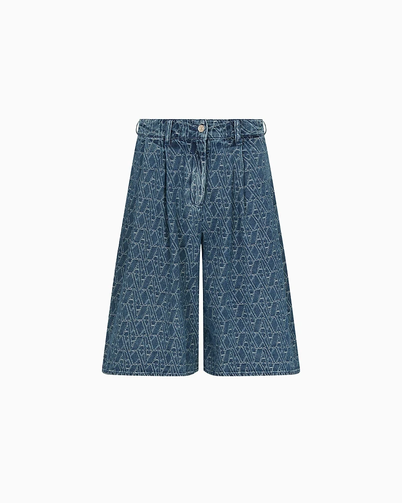 Denim Bermuda shorts with allover logo