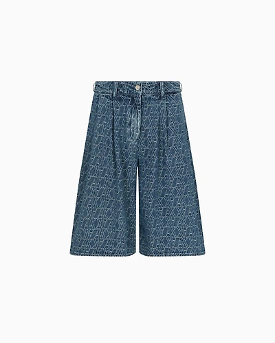 Denim Bermuda shorts with allover logo