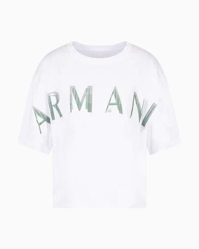 Cropped T-shirt with optical effect logo