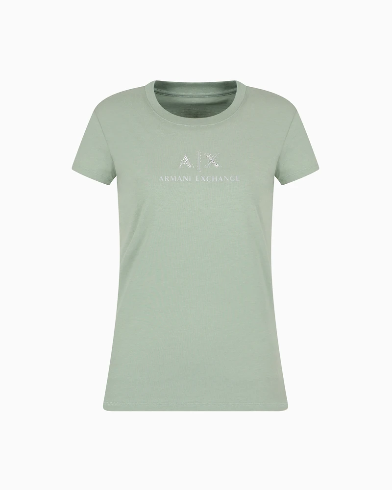 Slim fit T-shirt with logo and rhinestones