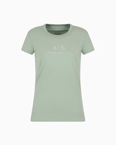 Slim fit T-shirt with logo and rhinestones