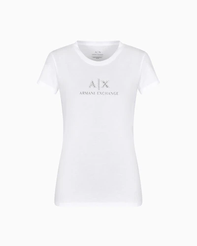 Slim fit T-shirt with logo and rhinestones