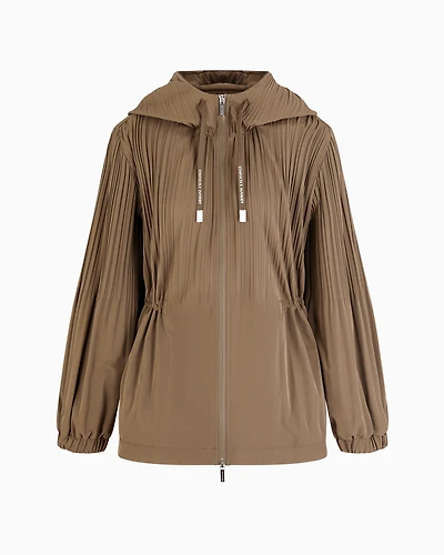 Caban with hood pleated fabric