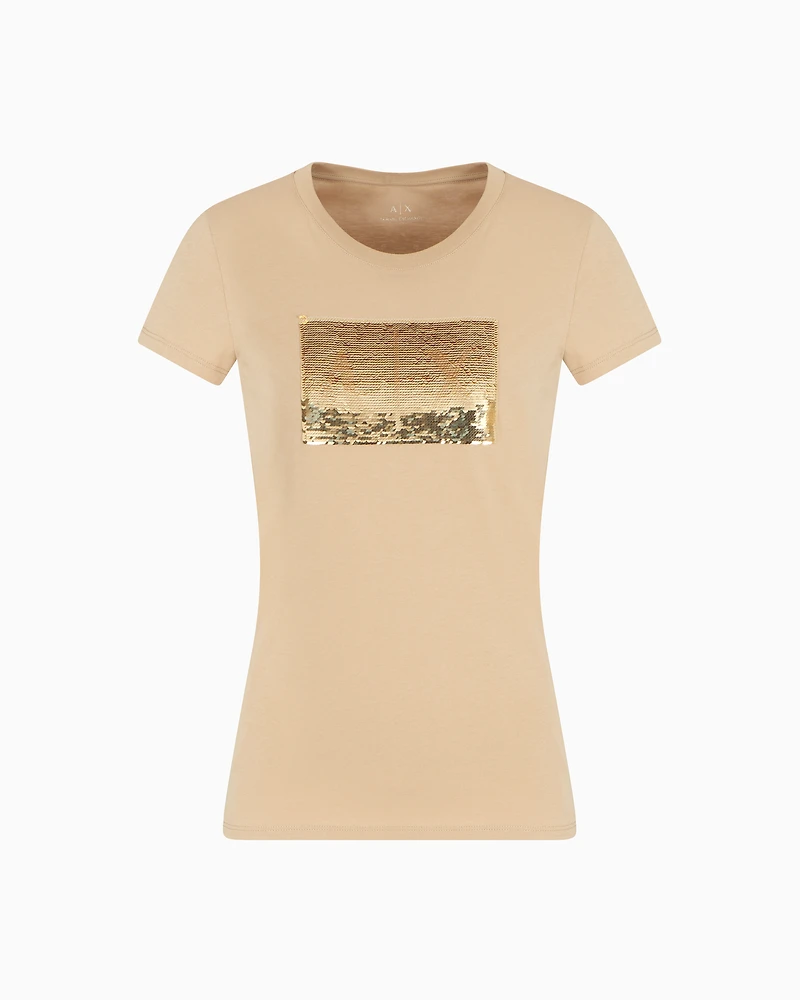 Armani Exchange - Slim fit T-shirt stretch cotton jersey, Woman, Camel, Size: