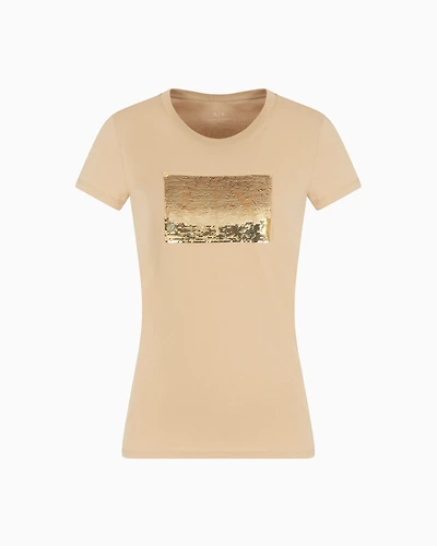 Armani Exchange - Slim fit T-shirt stretch cotton jersey, Woman, Camel, Size: