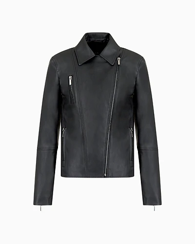Coated faux leather jacket with side zip