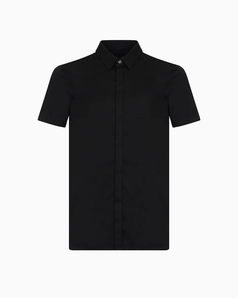 Slim fit short sleeve shirt stretch satin