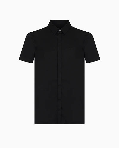 Slim fit short sleeve shirt stretch satin