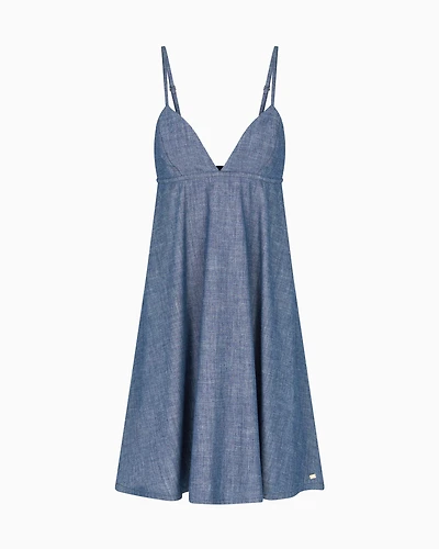 Cotton chambray pleated dress