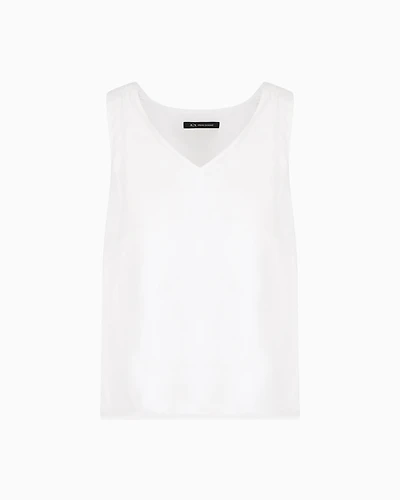 Asymmetrical ramie top with ruffle