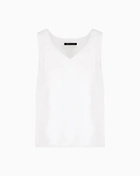 Asymmetrical ramie top with ruffle