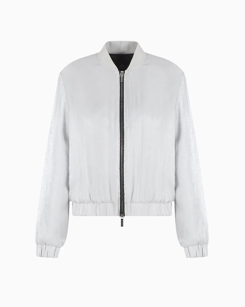 Bomber jacket glitter satin fabric