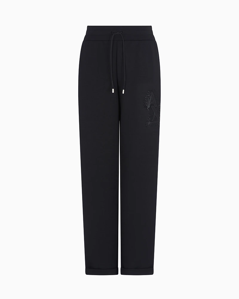 Interlock trousers with rhinestone logo