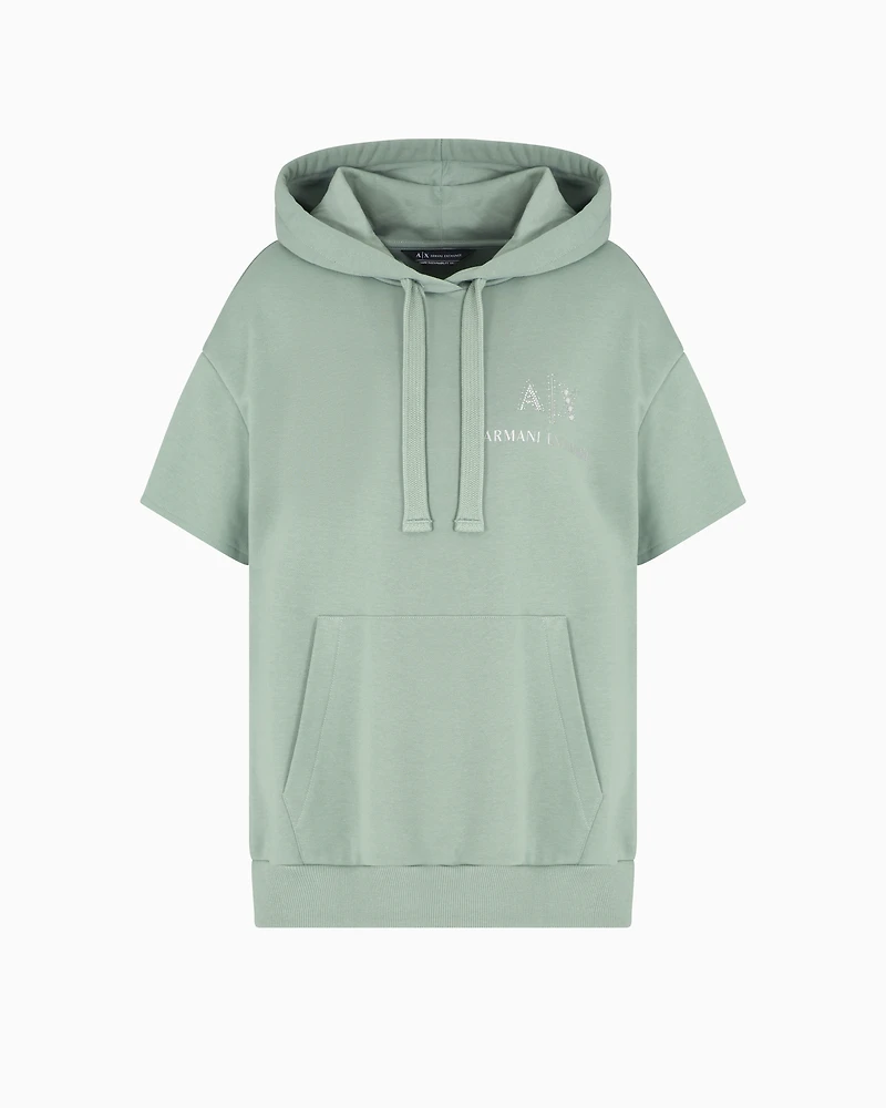 Short-sleeved sweatshirt with logo and rhinestones