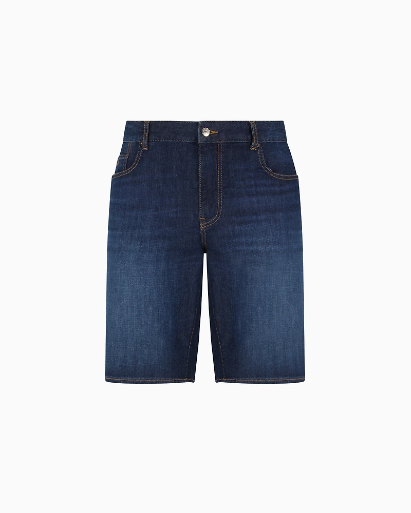 Cotton denim shorts with contrast stitching