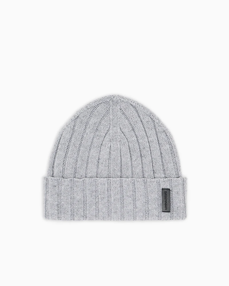 Emporio Armani - Rib-effect wool and cashmere blend beanie, Man, Grey, Size: