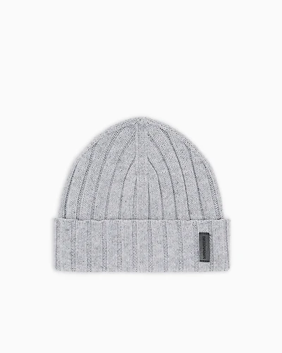 Emporio Armani - Rib-effect wool and cashmere blend beanie, Man, Grey, Size: