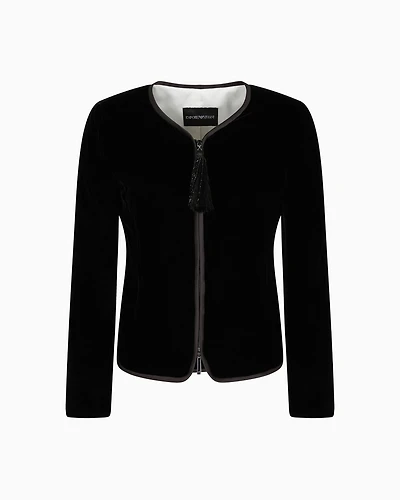 Emporio Armani - ASV velvet jacket with tassel zip, Woman, Black, Size: