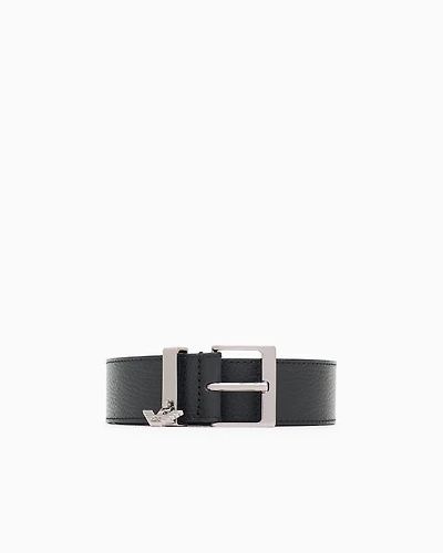 Emporio Armani - Icon deer-print leather belt, Woman, Black, Size: