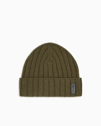 Emporio Armani - Rib-effect wool and cashmere blend beanie, Man, Green, Size: