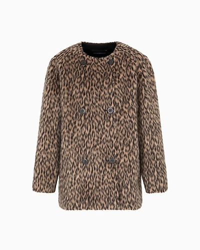 Emporio Armani - Double-breasted animal-print wool-blend pea coat, Woman, Patterned, Size: