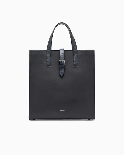 Emporio Armani - Leather shopper bag with crocodile print, Man, Black, Size: TU