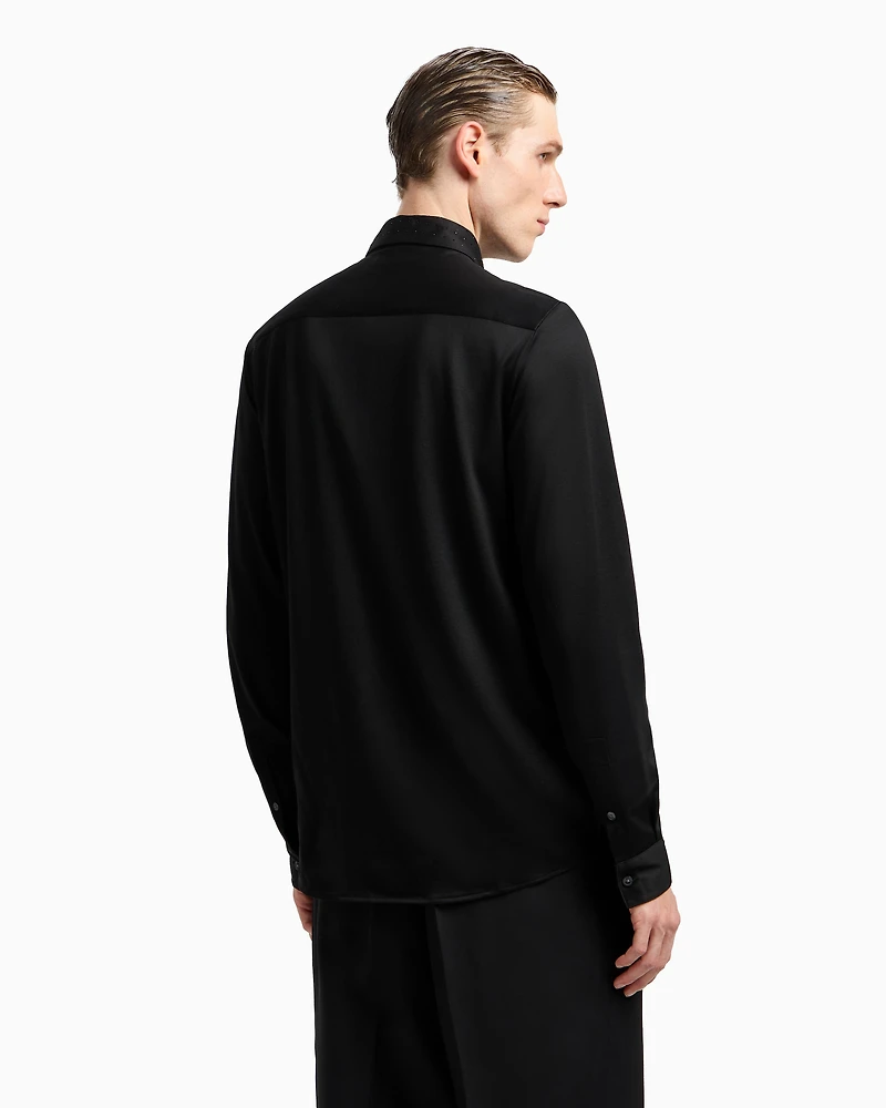 Emporio Armani - Clubwear slim-fit shirt a Lyocell blend with rhinestones, Man, Black, Size: