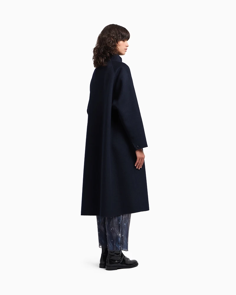 Emporio Armani - Mock-neck wool-blend coat with matching belt, Woman, Navy Blue, Size: