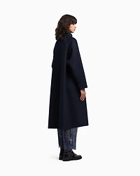 Emporio Armani - Mock-neck wool-blend coat with matching belt, Woman, Navy Blue, Size:
