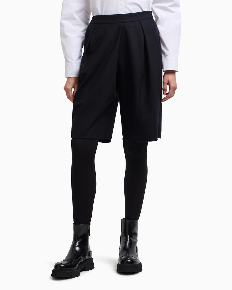 Emporio Armani - Winter Urbanism capsule collection Bermuda shorts a lightweight virgin wool-blend cloth, Woman, Navy Blue, Size:
