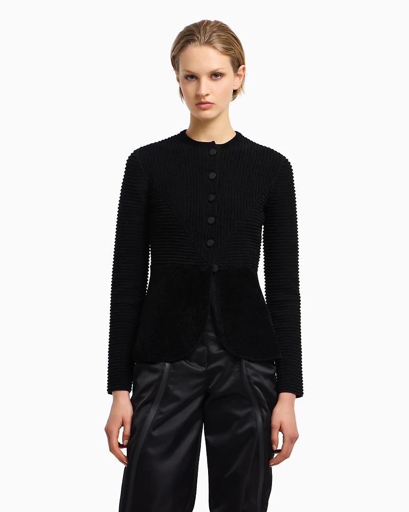 Emporio Armani - Ottoman chenille jacket, Woman, Black, Size: