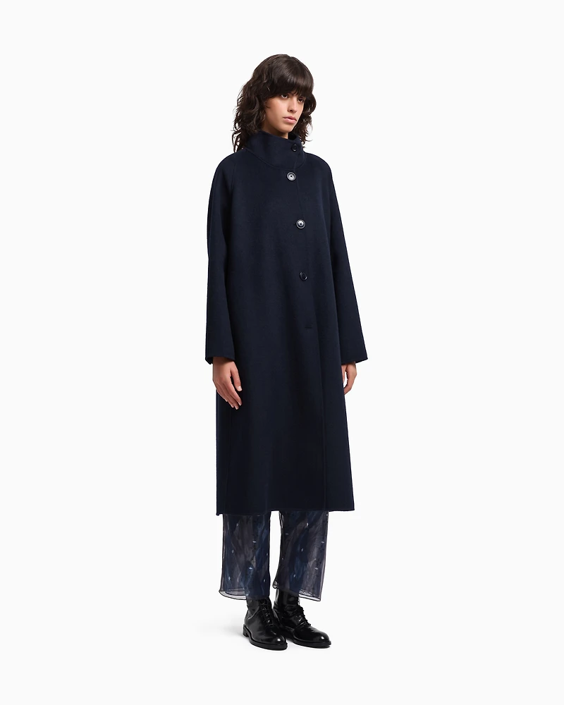 Emporio Armani - Mock-neck wool-blend coat with matching belt, Woman, Navy Blue, Size: